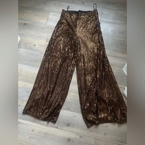Chic Sparkling Bronze Wide-Leg Pants